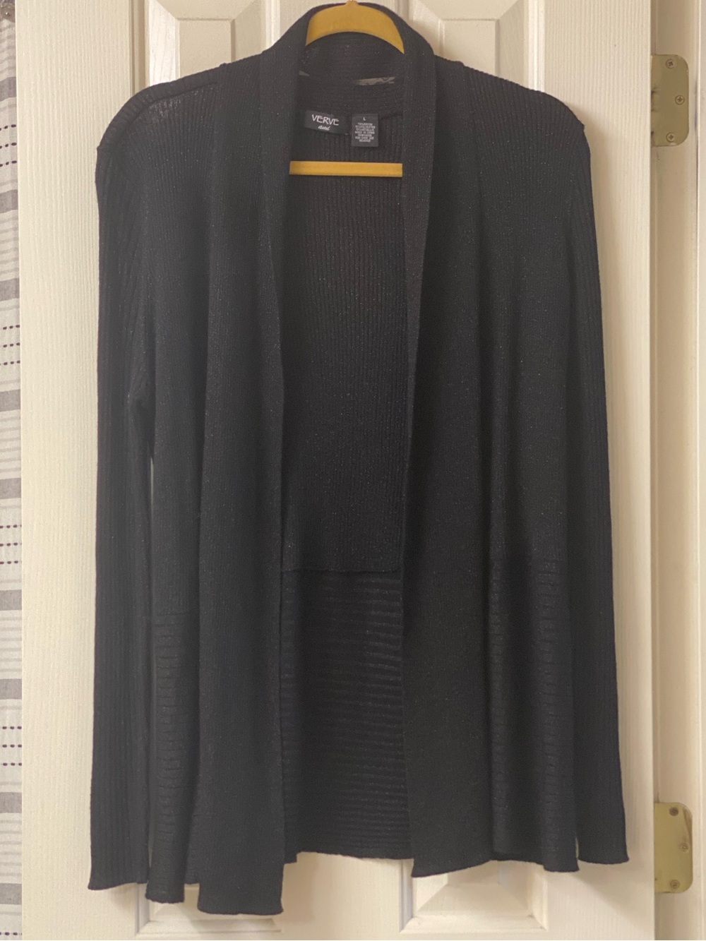 Verve Ami Black Metallic Knit Open Drape Women's Cardigan Sweater Size Large